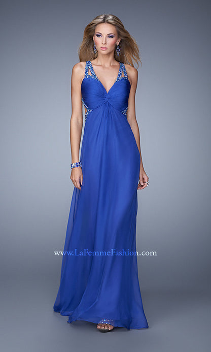 La Femme Strappy-Back Knot-Front Long Prom Dress
