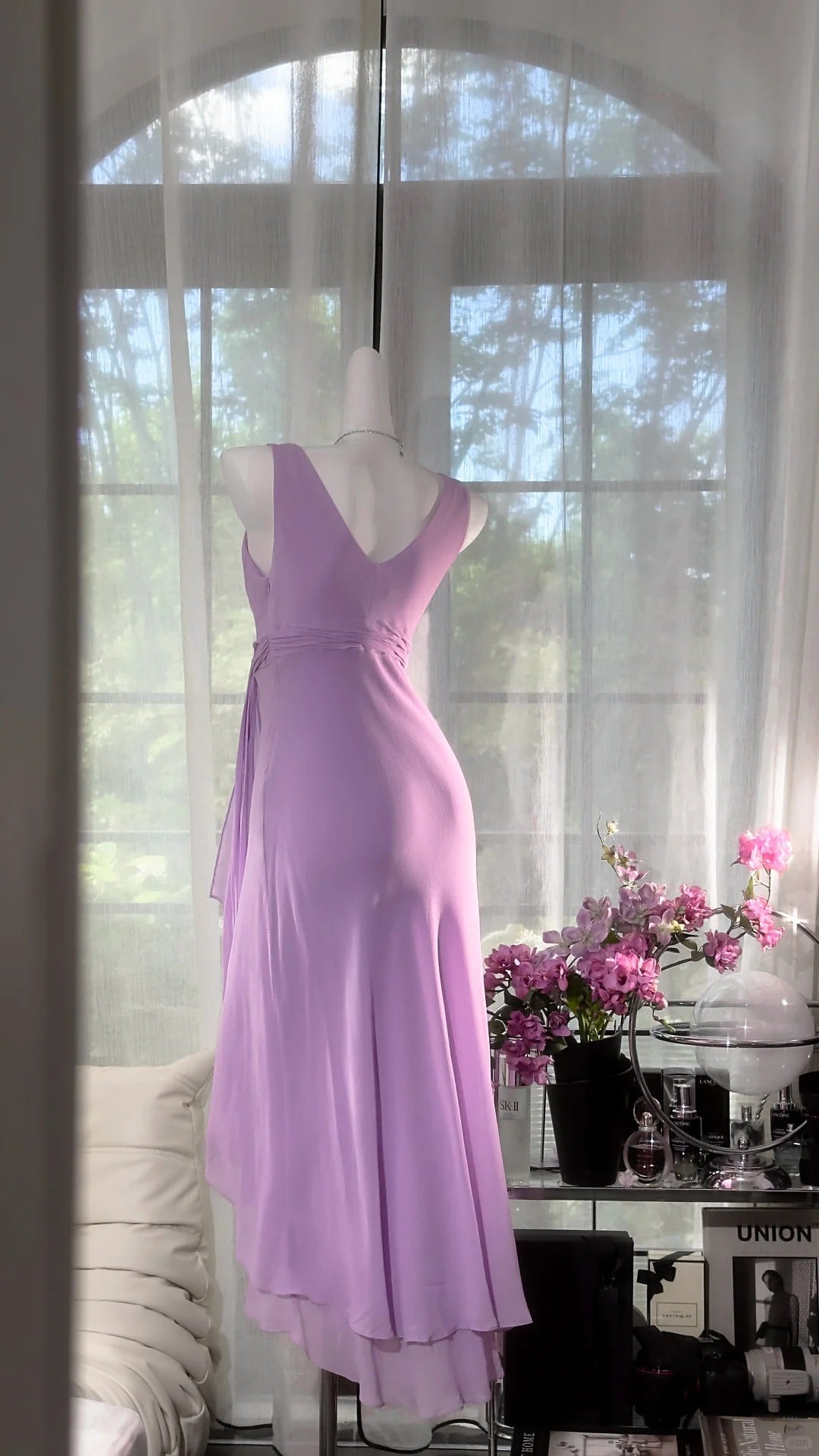 Charming Prom Dresses A Line V Neck Lilac Chiffon Mid Length Evening Outfits N3583