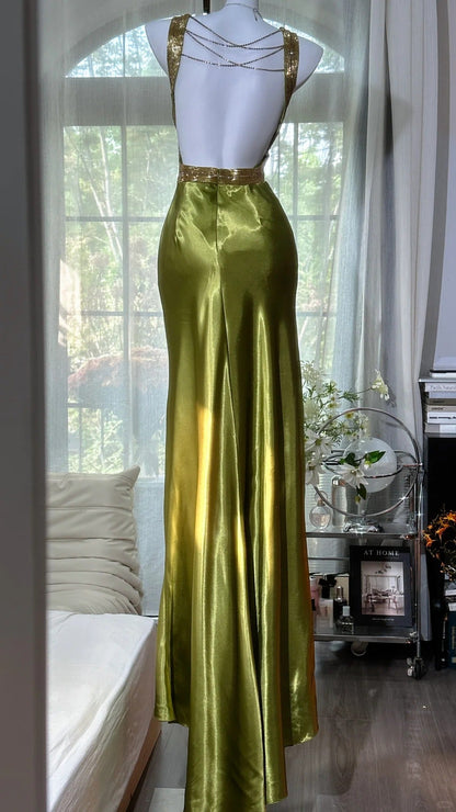 Modest Prom Dresses Mermaid Sweetheart Olive Green Sleeveless Satin Long Evening Outfits N3559