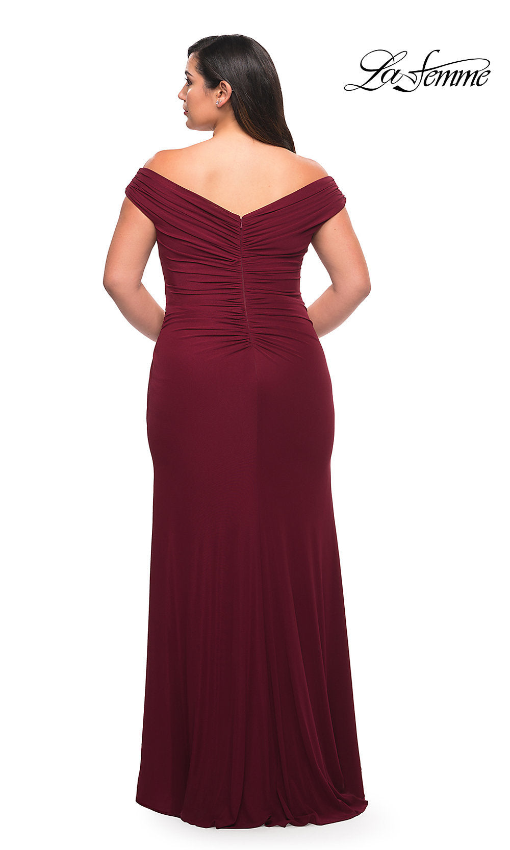 La Femme Off-the-Shoulder Long Plus-Size Gown